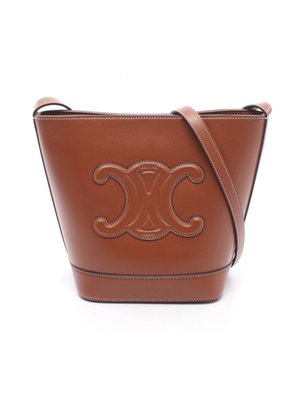 Celine Shoulder Bag Small Bucket Cuile Triomphe Brown Leather